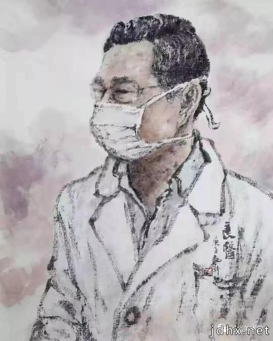 《钟南山院士在武汉》 张龙新 （特邀中国艺术研究院画家） 国画