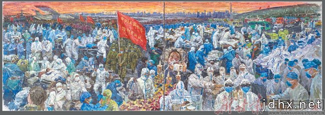 甘肃画家张玉泉耗时一月精心创作 全景式油画《曙光再现》致敬白衣战士