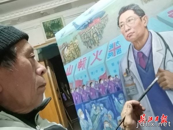 79岁独居老人创作战‘疫’油画：中国国力强大、万众一心，战“疫