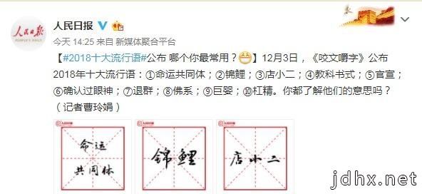 官宣、锦鲤等词语入选2018年十大流行语